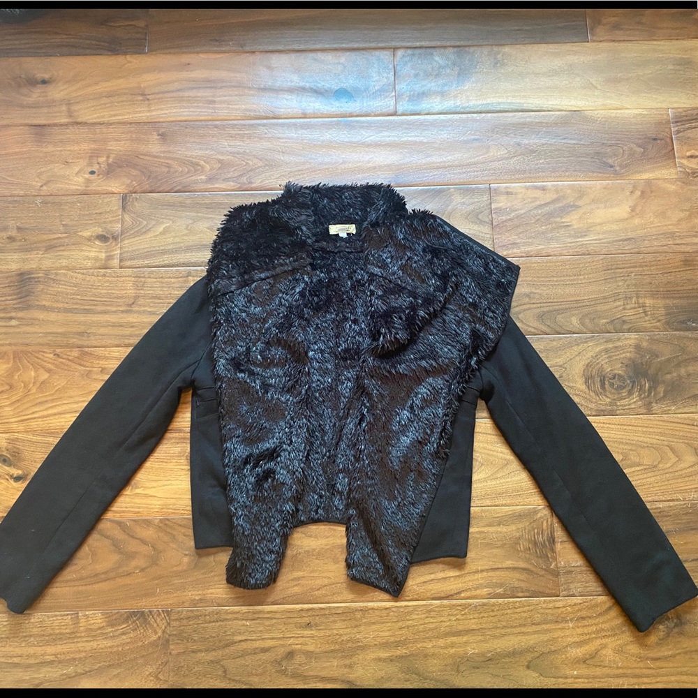 Nasty Gal Black Suede and Fur Jacket